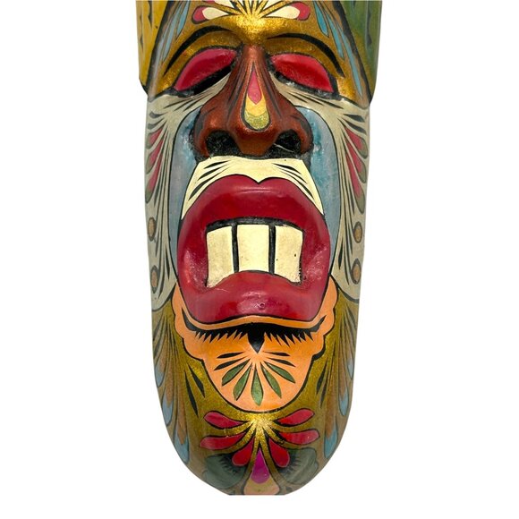 Vtg Hand-Carved & Hand-Painted Wood Wall Hanging African Tribal Face Mask 7.25” - Picture 8 of 10